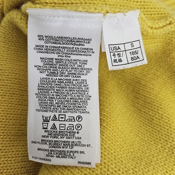 Brooks Brothers Sweater Wool Yellow Long Sleeve Cable Knit Pullover Small - Picture 6 of 7